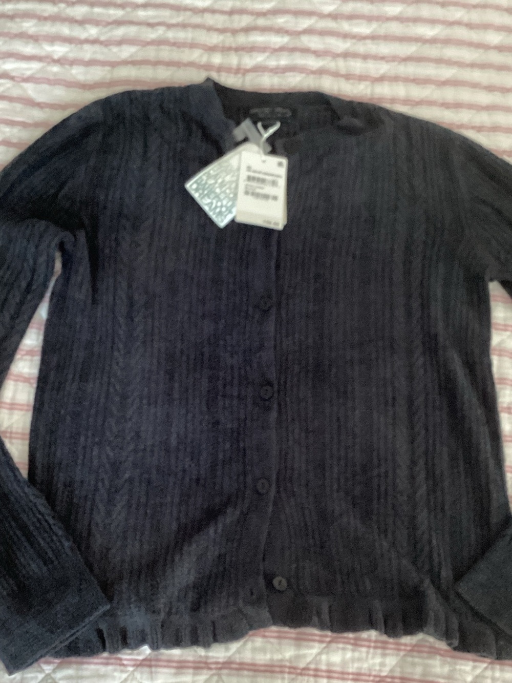 Barefoot Dreams Navy Ribbed Button-Front Cardigan